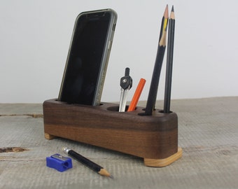 Wooden Desk Organizer, Wood Docking Station, Walnut Desk Caddy, Desk Accessories, Charging Station