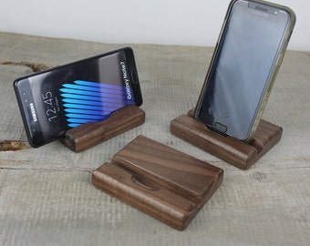 Soporte de teléfono de nogal para escritorio, estación de carga, base de madera, regalo tecnológico para hombres, soporte portátil para teléfono móvil