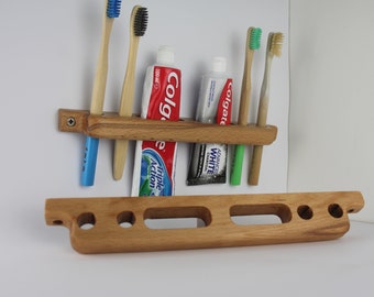 Double porte-dentifrice et brosse à dents, accessoires de salle de bain en bois muraux, porte-brosse à dents en bois de hêtre et de teck