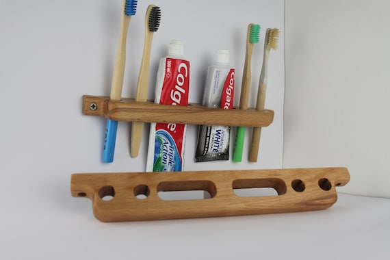 Porta dentifricio e spazzolino doppio, accessori da bagno in legno