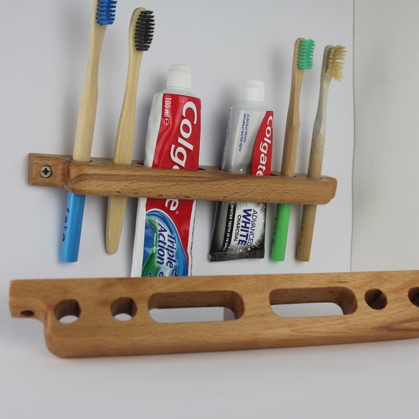 Double porte-dentifrice et brosse à dents, accessoires de salle de bain en bois muraux, porte-brosse à dents en bois de hêtre et de teck