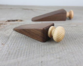 Small Walnut Wedge Shape Door Stop With Pine Handle, Door Stopper, Personalized, Wooden Door Stop, Home Improvement, Home Decor, Door Wedge