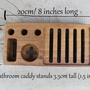 Support de salle de bain pour porte-savon et brosse à dents fait main à partir de bois durable, porte-dentifrice en teck, cadeau de pendaison de crémaillère. image 5