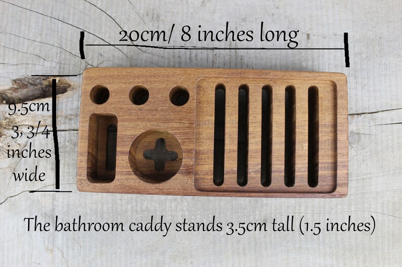Support de salle de bain pour porte-savon et brosse à dents fait main à partir de bois durable, porte-dentifrice en teck, cadeau de pendaison de crémaillère. image 5