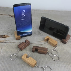Personalized Wooden Keyring Phone Stand and Docking Station, Chunky Keychain Phone Charging Station
