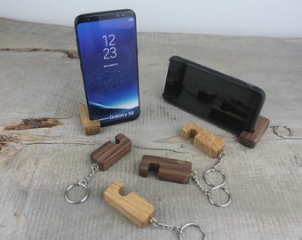 Personalized Wooden Keyring Phone Stand and Docking Station, Chunky Keychain Phone Charging Station