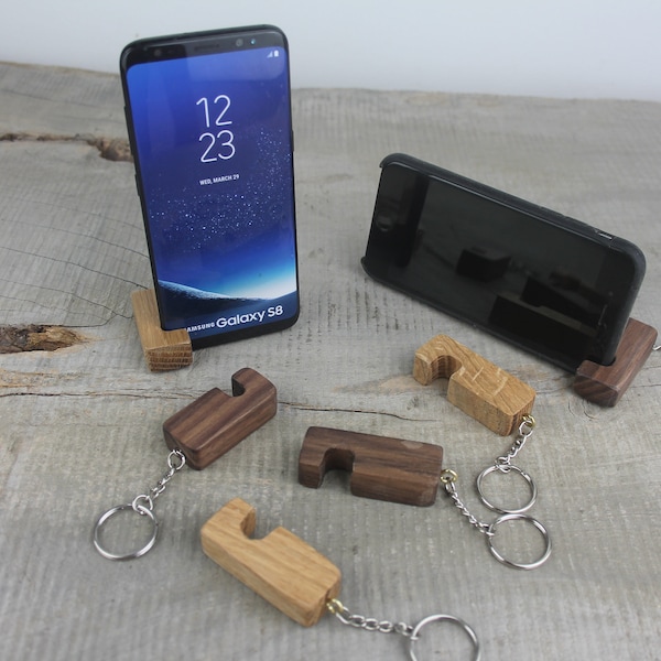 Support pour téléphone et station d'accueil personnalisés avec porte-clés en bois, grosse station de charge pour téléphone avec porte-clés