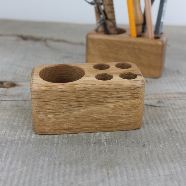 Small Wooden Desk Caddy, Wooden Pencil And Pen Holder, Wood Desk Organizer, Oak Wood Desk Accessory, Personalized Gift