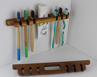 Handmade Teak Toothbrush Holder, Bathroom Organizer, Holds 6 Brushes