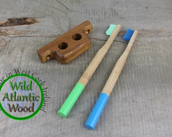 Zahnbürstenhalter aus Holz für 2 Bürsten, Wand-Zahnbürsten-Organizer, Bad-Accessoires
