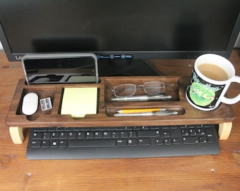 Desk Organizer With Dual Docking Station Handmade From Solid Walnut And Maple Perfect For Home Or Office, Can Be Personalized