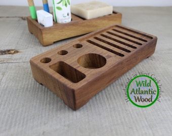 Bathroom Caddy Soap Dish And Toothbrush Holder Handmade From Sustainable Wood, Teak Toothpaste Holder, Housewarming Gift.