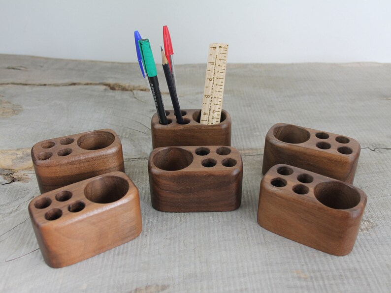 Small Wooden Desk Caddy Wooden Pencil And Pen Holder Wood Etsy