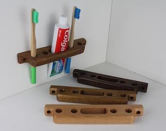 Wooden Toothbrush and Toothpaste Holder, Wall Mounted Toothbrush