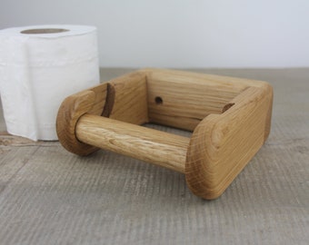Oak Toilet Paper Roll Holder, Wooden Wall Mounted Rustic Bathroom Accessory, Personalized Gift