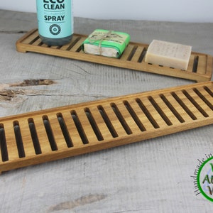 Jabonera de madera de iroko hecha a mano, bandeja autodrenante extragrande