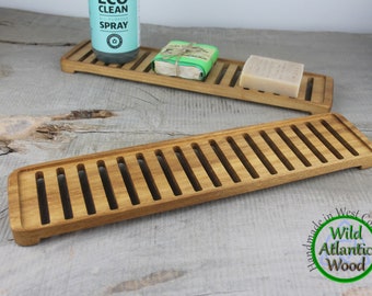 Jabonera de madera de teca autodrenante extra grande, bandeja de jabón hecha a mano, cero residuos, ahorrador de jabón, para baño o cocina