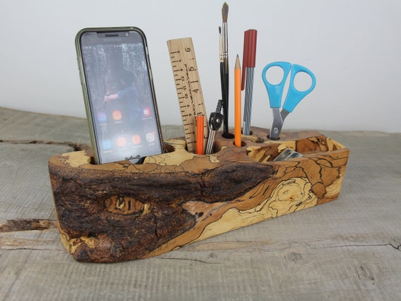 Spalted Beech Desk Organizer Wood Docking Station Unique Etsy