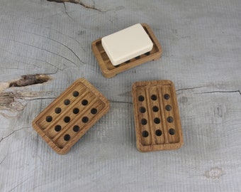 Jabonera de madera con drenaje, jabonera de teca, jabonera de madera, jabonera rústica hecha a mano, jabonera, sin plástico