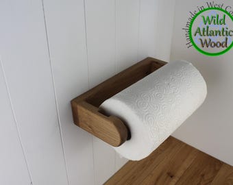 Kitchen Paper Towel Holder Handmade From Solid Oak Can Wall Or Cabinet Mounted, Rustic Housewarming Gift