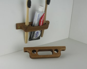 Zahnbürsten- und Zahnpasta-Halter aus Holz für 2 Bürsten und 1 Tube Zahnpasta, an der Wand befestigter Zahnbürstenhalter, Badezimmerzubehör