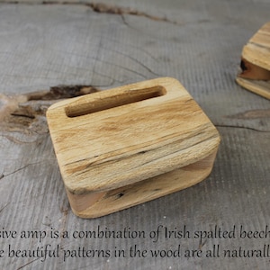 Amplificador pasivo de madera y soporte para smartphone, nogal y arce, soporte de madera para teléfono, regalo personalizado, altavoz acústico imagen 12