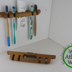 Zahnbürsten- und Zahnpasta-Halter aus Holz für 4 Bürsten und 1 Tube Zahnpasta, rustikaler Zahnbürstenhalter aus Holz