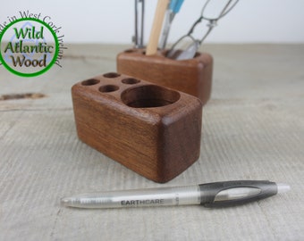 Small Wooden Desk Caddy, Wooden Pencil And Pen Holder, Wood Desk Organizer, Sapele Mahogany Wood Desk Accessory, Personalized Gift