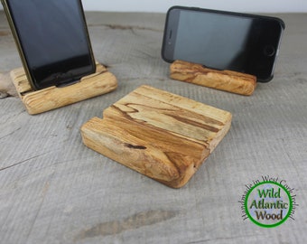 Soporte de teléfono de madera, estación de acoplamiento de hayas, pantalla de tarjeta de visita, organizador de escritorio, regalo del 5º aniversario, accesorios de escritorio