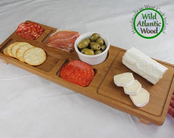 Personalized Oak Tapas Board Serving Tray For Appetizers, Cheese And Charcuterie Board With Handles, Food Platter Housewarming Gift