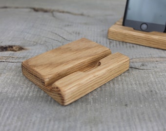 Wooden Phone Stand And Docking Station Handmade From Solid Oak to Suit Smartphone with Slim Protective Case Up To 11mm, Personalized Gift