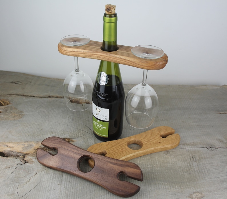 Wooden Wine Bottle and Glass Caddy Portable Rustic Wine Glass Etsy
