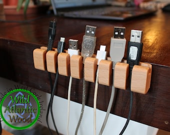 Wooden Cable Organizer For Managing Or Tiding USB And Printer Cables, Multiple Slots Cable Holder For Office Desk,