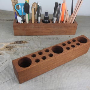 Wooden Desk Caddy, Wood Pencil And Pen Holder, Walnut And Sapele Mahogany Desk Organizer, Desk Accessory, Personalized Gift image 11