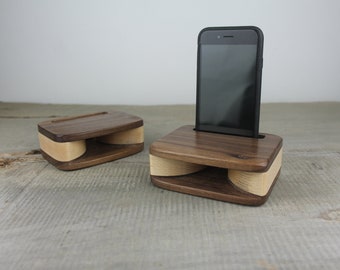 Amplificateur passif et support pour smartphone en bois, noyer et érable, support pour téléphone en bois, cadeau personnalisé, haut-parleur acoustique