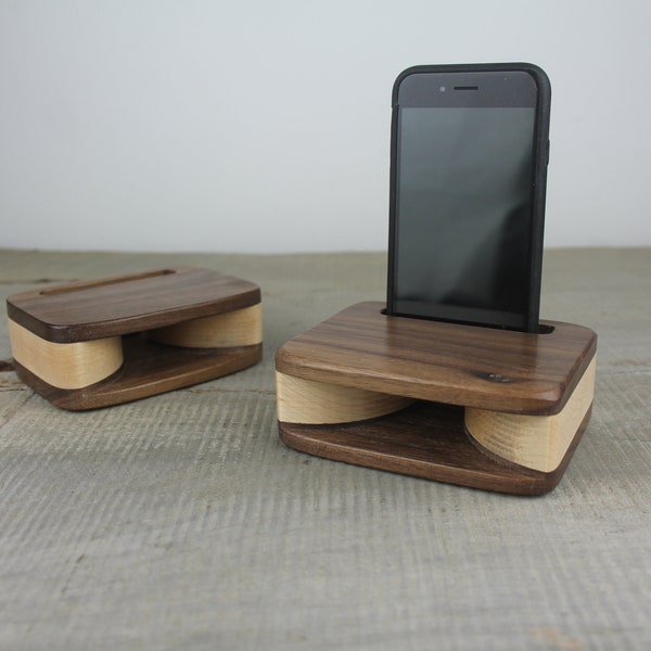 Amplificatore passivo in legno e supporto per smartphone, noce e acero, supporto per telefono in legno, regalo personalizzato, altoparlante acustico