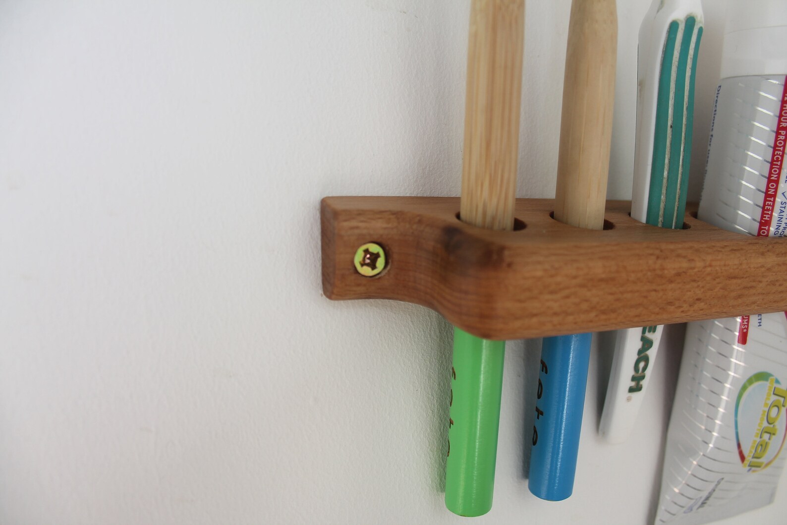 Wooden Toothbrush and Toothpaste Holder for 6 Toothbrushes, Wall ...
