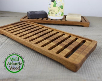 Large Self Draining Soap Dish For Use in Shower Rooms Laundry Room or Kitchen, Handmade Teak Soap Tray, Sustainable Living, 30.5cm By 12.5cm