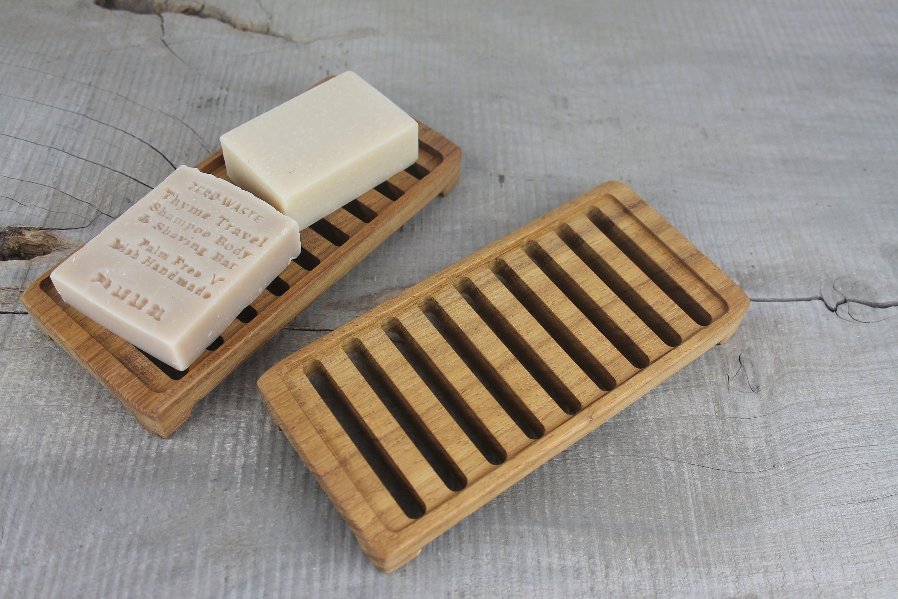 Rectangular Self-Draining Teak Wood Soap Dish from Guatemala - Serenity