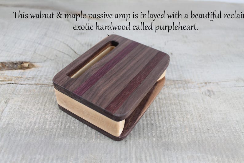 Amplificador pasivo de madera y soporte para smartphone, nogal y arce, soporte de madera para teléfono, regalo personalizado, altavoz acústico imagen 14