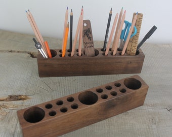 Support de bureau en bois, porte-crayons et stylos en bois, organiseur de bureau en noyer et acajou sapelli, accessoire de bureau, cadeau personnalisé