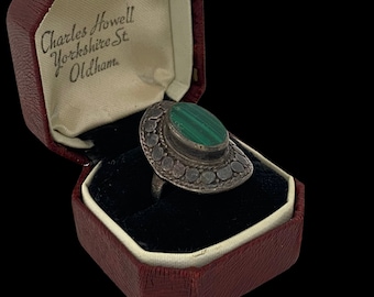 Antik Vintage Art Deco 925 Sterling Silber Malachit Band Ring Sz 5,75 8,9 g