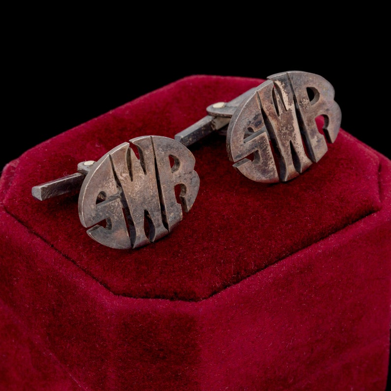 Antique Vintage Art Nouveau Sterling Silver SWR Monogram MENS Cufflinks 11.8g