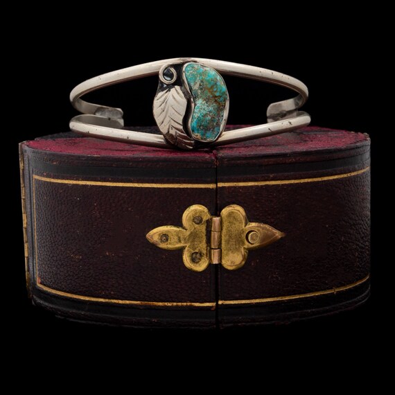 Antique Native Navajo Pawn 925 Sterling Silver Turquoise Cuff Bracelet | Vintage | 12.5 Grams | 6.65" L | 0.85" W | C. 1960 | Royston
