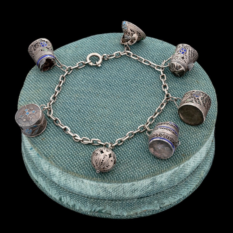 Antique Vintage Deco 925 Sterling Silver Chinese Filigree Charm Bracelet 12.4g