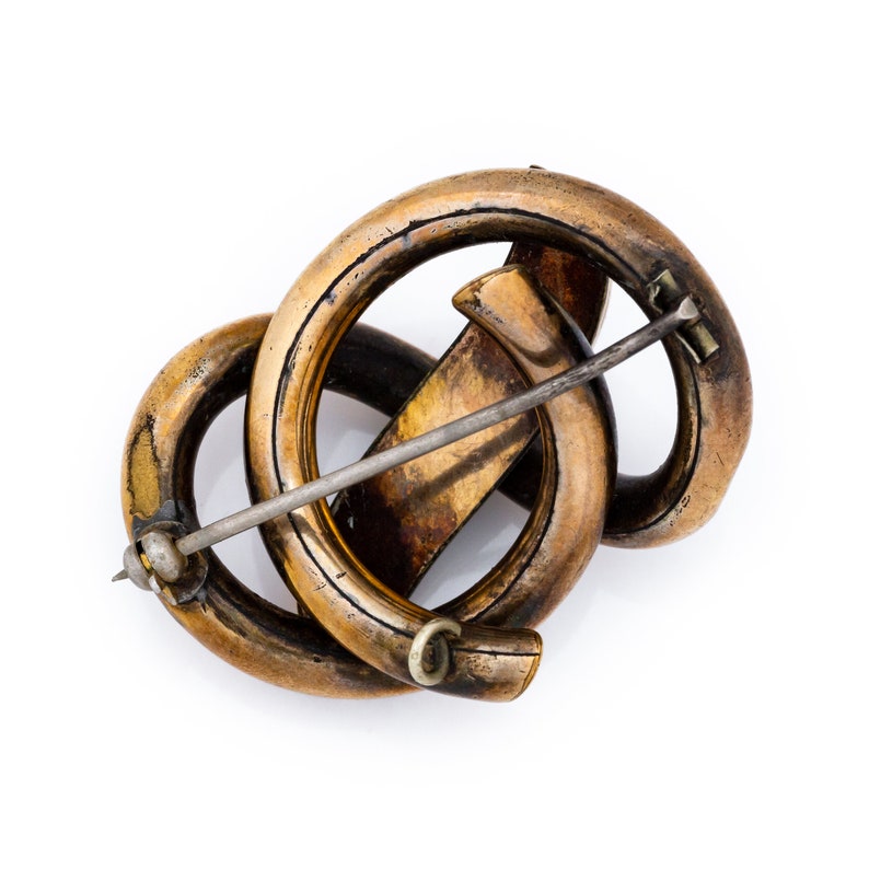 Antique Vintage Nouveau 14k Gold Filled GF Blue Enamel Infinity Knot Pin Brooch