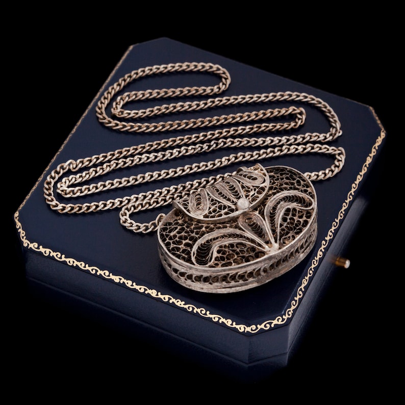 925 Sterling Silver Antiqued Filigree Locket Pendant