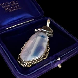 Antique Vintage Deco Style Sterling Silver Agate Pearl Necklace Pendant 20.7g