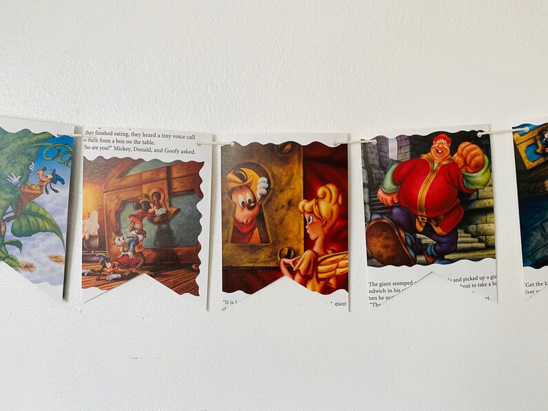 Story Book Pages Bunting Pennants Nursery Decor Baby Shower Birthday Party Flags Mickey and the Beanstalk Garland