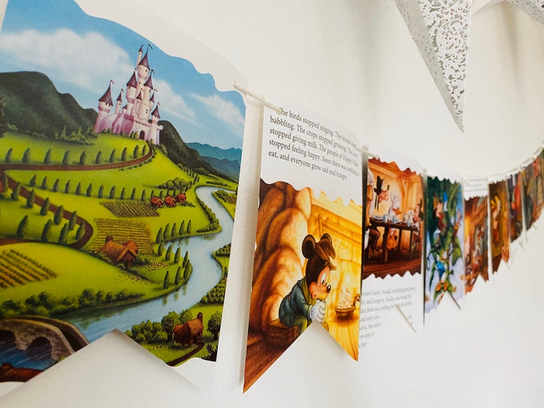 Story Book Pages Bunting Pennants Nursery Decor Baby Shower Birthday Party Flags Mickey and the Beanstalk Garland